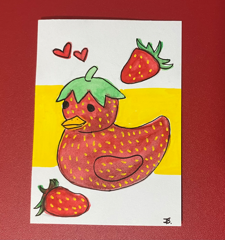 Strawberry Duck aceo art card