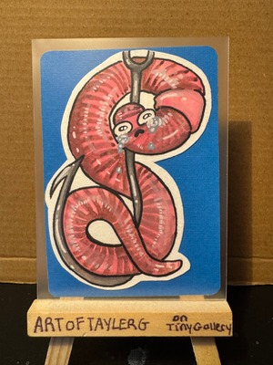 BUNDLE Worm & Apple aceo art card thumbnail 1