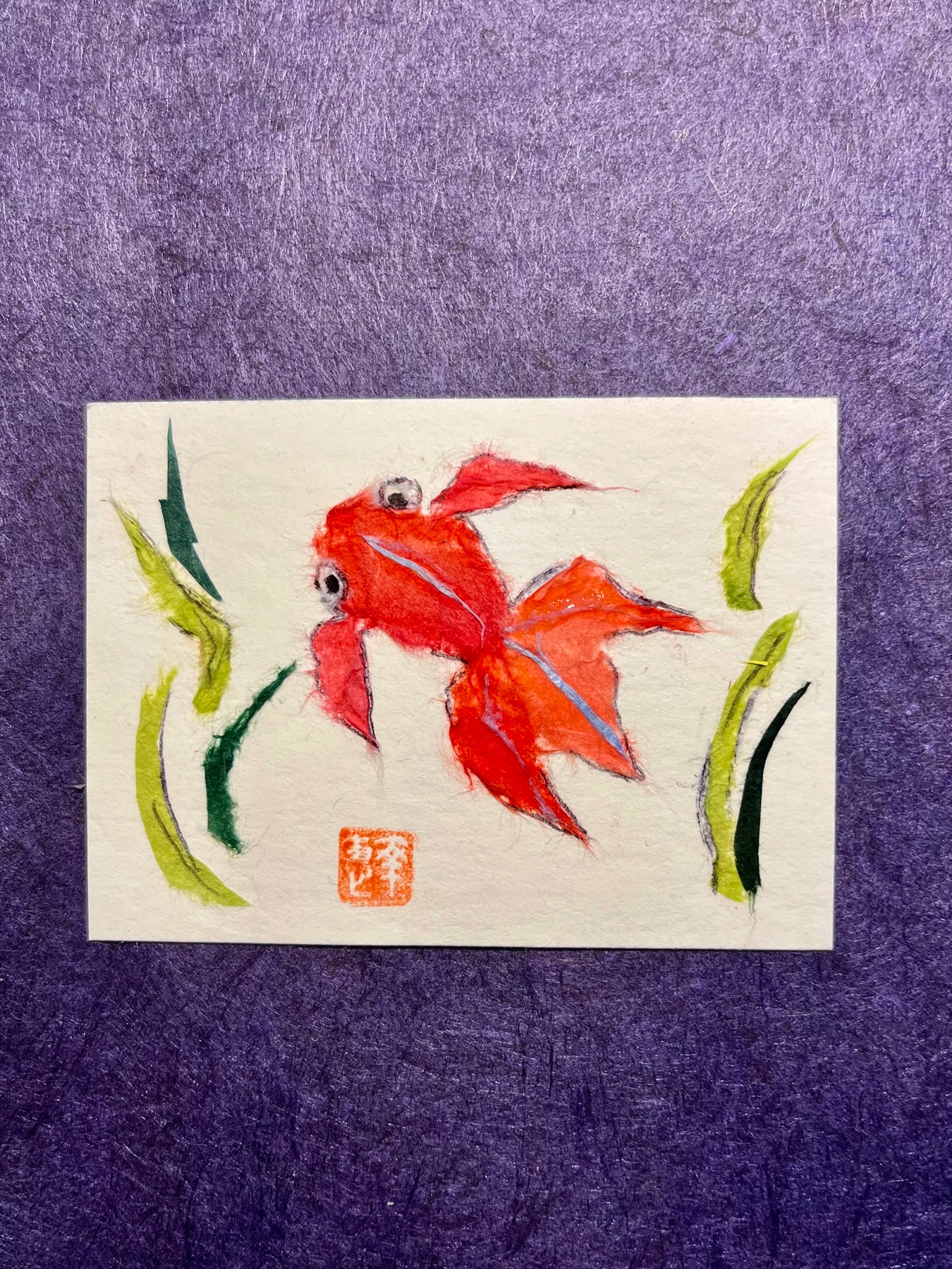 Japanese Washi art - Goldfish (Kingyo) aceo art card