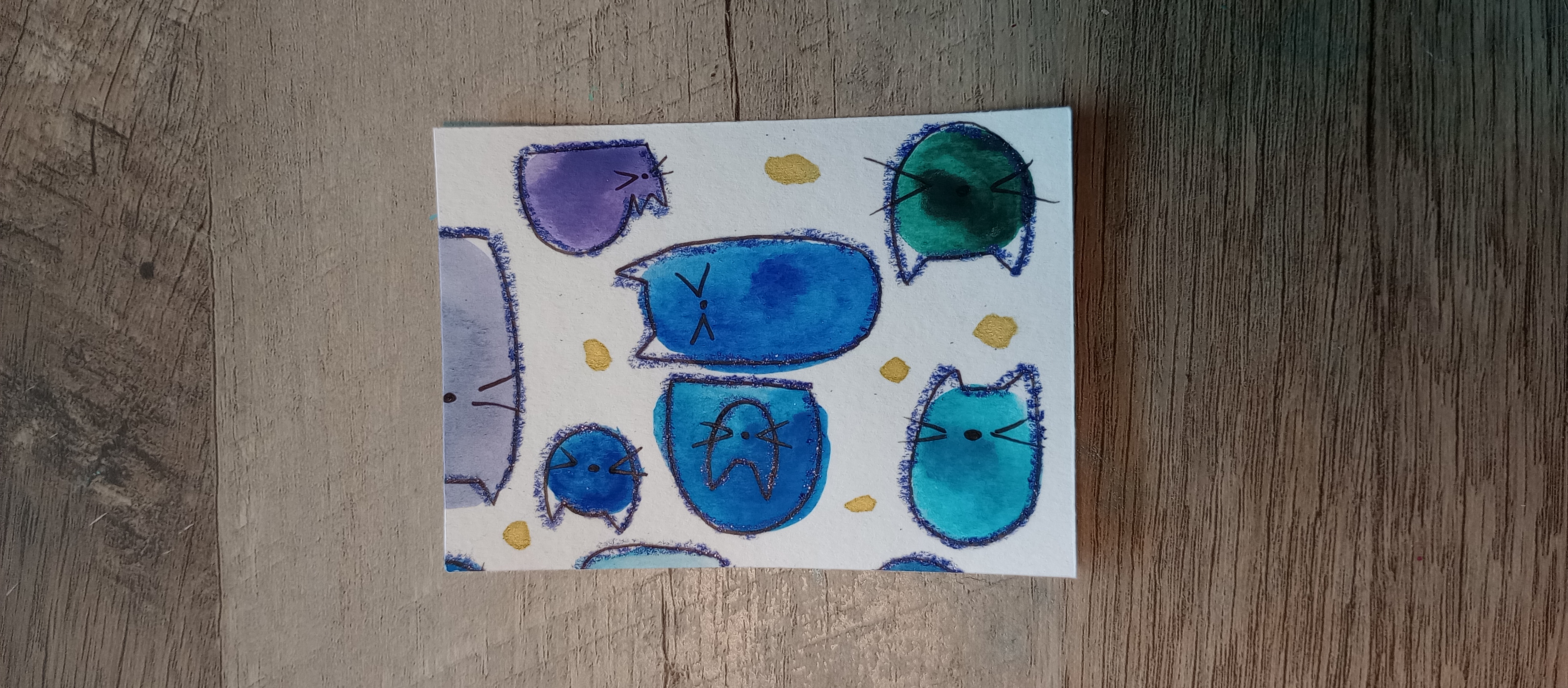 Cat slumber party 3/3 aceo art card thumbnail 1