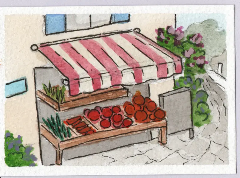 Produce Stand aceo art card