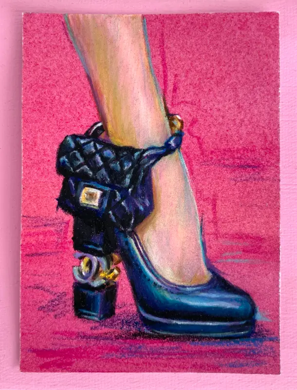 Lindsay Lohan's Ankle Monitor - Chanel Heels aceo art card