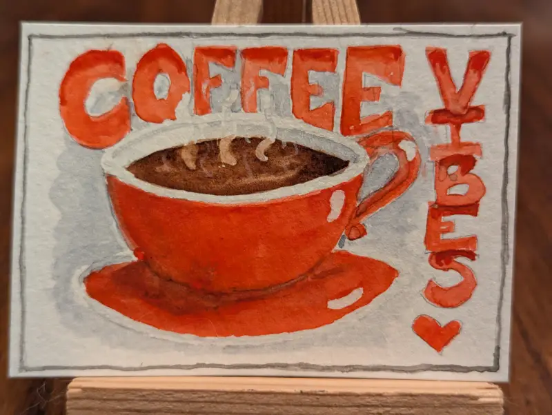 ACEO Original Watercolor Red Cup of Coffee aceo art card