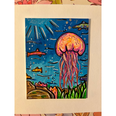 Jellyfish in the Sea aceo art card thumbnail 3