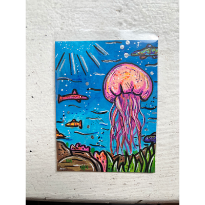 Jellyfish in the Sea aceo art card thumbnail 1