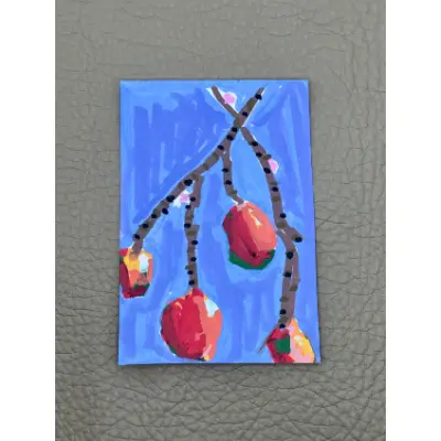 Abstract Fruit Original Painting 2.5x3.5" Purple and Red Contrast aceo art card thumbnail 1