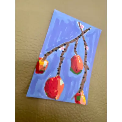 Abstract Fruit Original Painting 2.5x3.5" Purple and Red Contrast aceo art card thumbnail 2