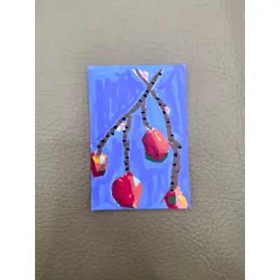 Abstract Fruit Original Painting 2.5x3.5" Purple and Red Contrast aceo art card thumbnail 3