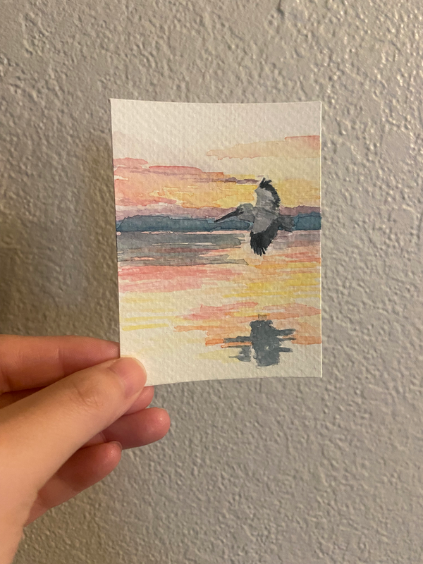 bird over water aceo art card