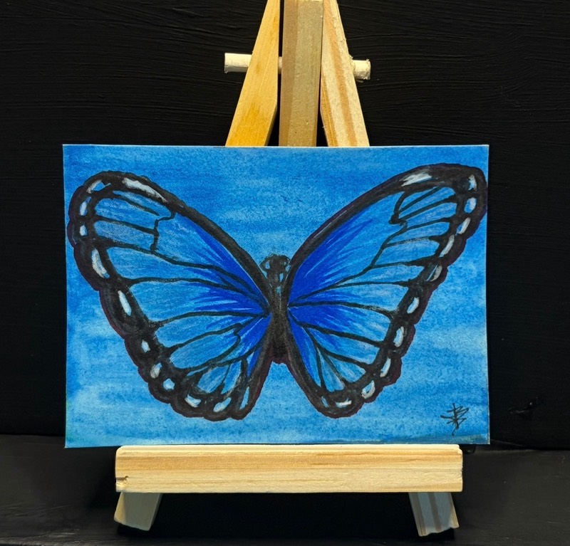 Original ACEO Blue Butterfly by Jadysbel aceo art card