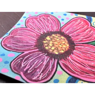 Big Red Whimsical Flower Art aceo art card thumbnail 2