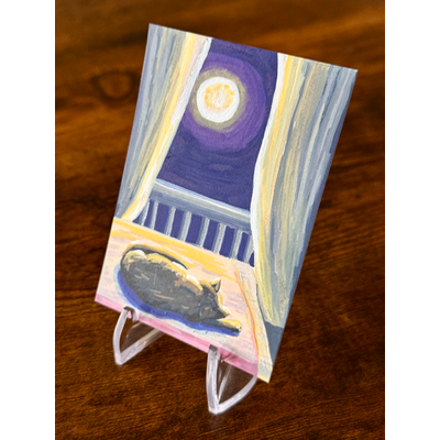 Moonlit Resting Cat aceo art card thumbnail 3