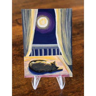Moonlit Resting Cat aceo art card thumbnail 2