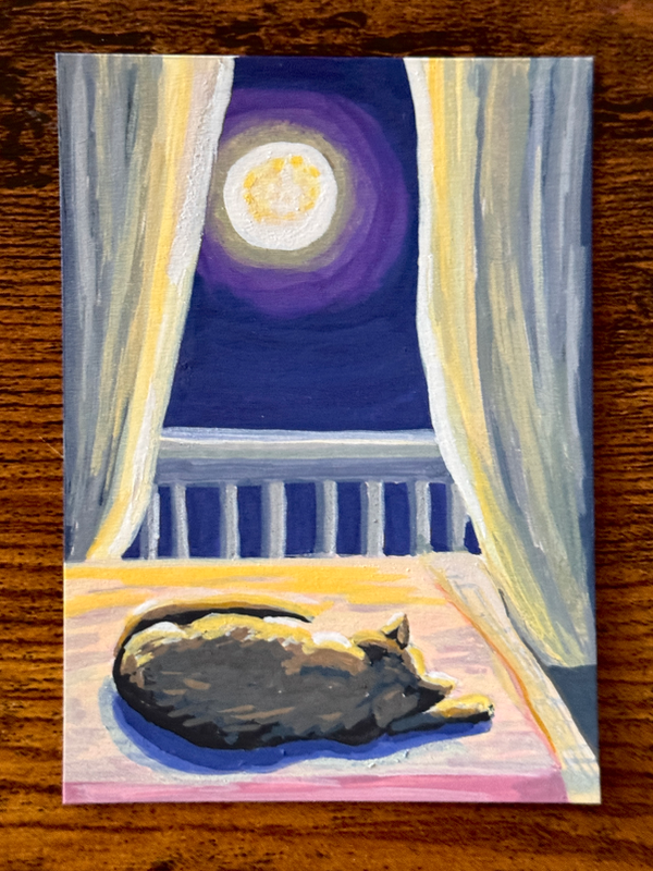 Moonlit Resting Cat aceo art card