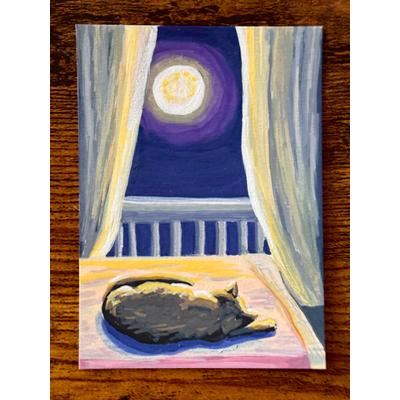 Moonlit Resting Cat aceo art card thumbnail 1