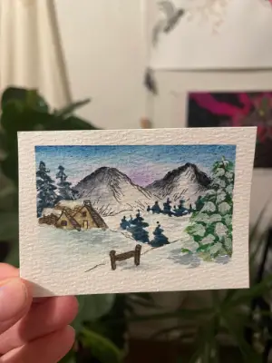 Hidden A-Frame aceo art card thumbnail 2