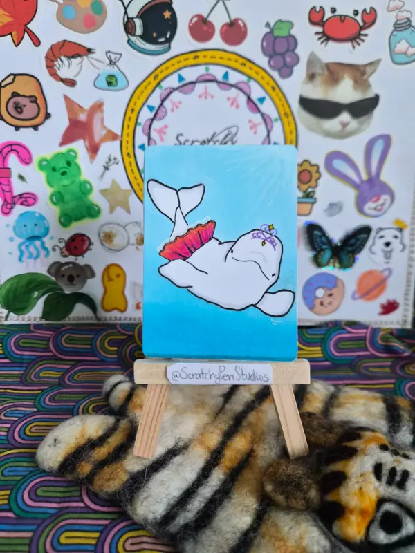 "Underwater Ballerina" Sea Creature, Beluga aceo art card