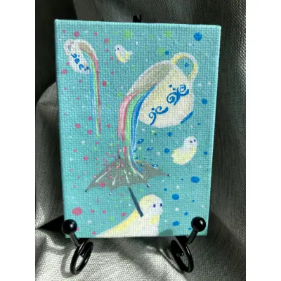 Teacups and Ghosts aceo art card thumbnail 1