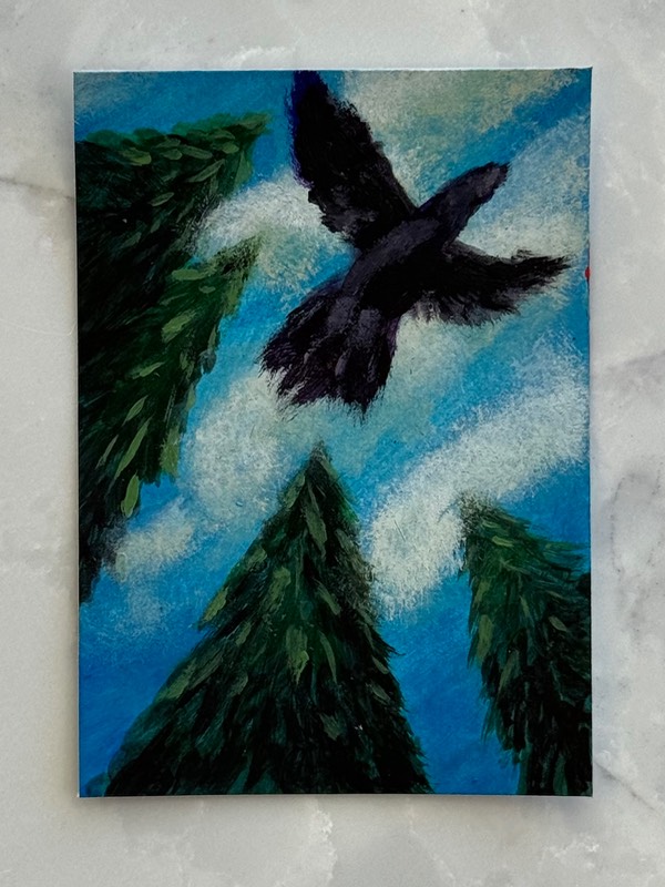 Raven Overhead aceo art card