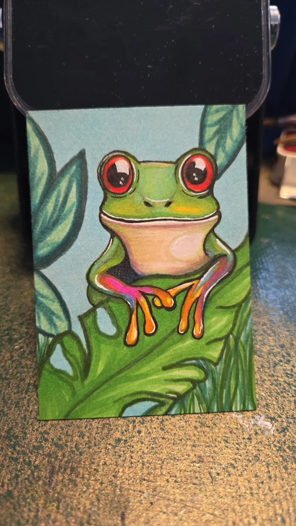 Happy Tree Frog aceo art card
