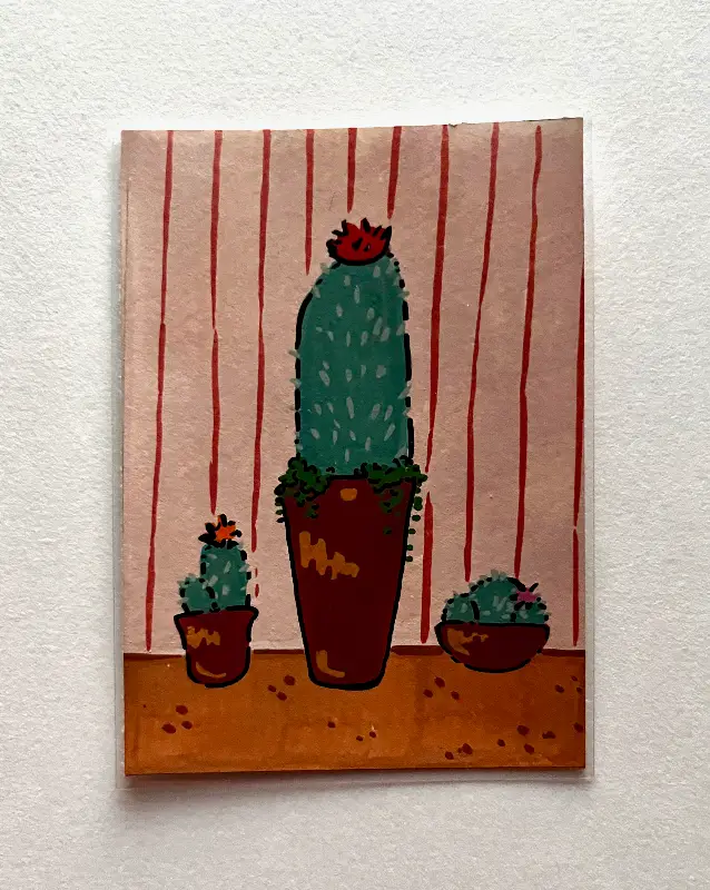three cacti cuties | acrylic marker, fine-tipped pen aceo art card