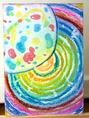 Candy Rainbow Y2k Multimedia Dessert Jawbreaker Whimsy Abstract Colorful Cartoon aceo art card thumbnail 1