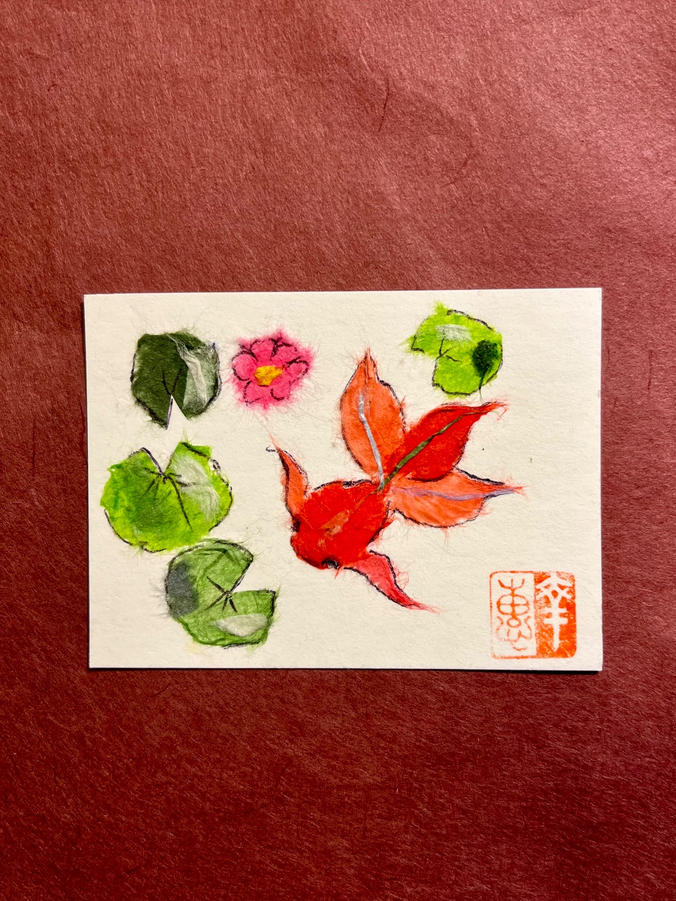 Japanese Washi Art - Goldfish (Kingyo hasu) aceo art card