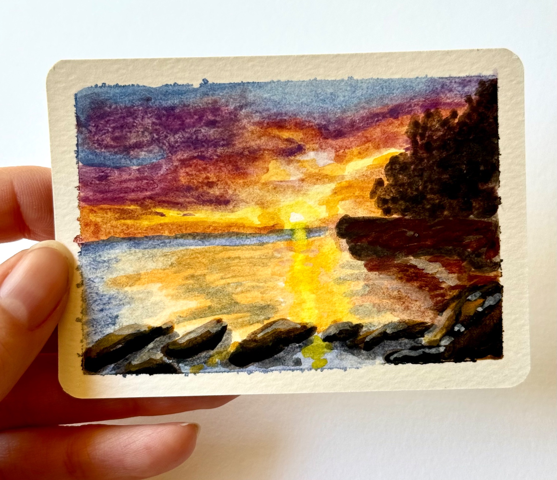 Original ACEO Watercolor - The Last Light Stayed aceo art card