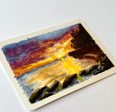 Original ACEO Watercolor - The Last Light Stayed aceo art card thumbnail 2