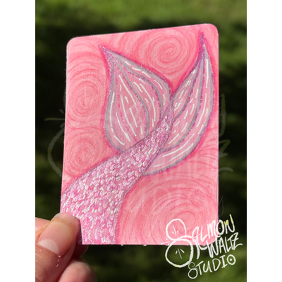 Classic Pink Mermaid Fin aceo art card thumbnail 2