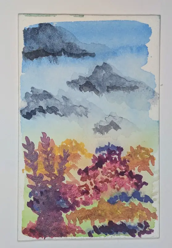 Wildflower Thicket, Abstract Watercolor Colorful Wildflower FIeld with Stormy Background aceo art card