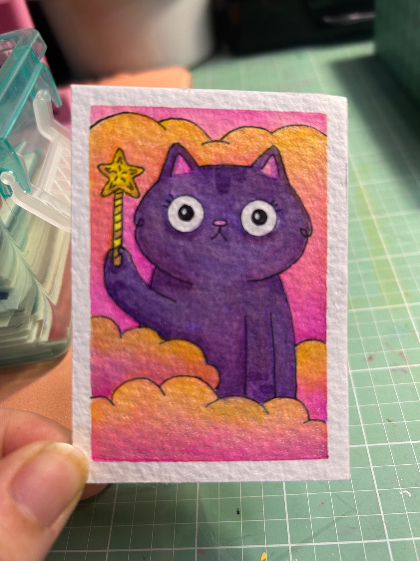 Star Wand Kitty aceo art card