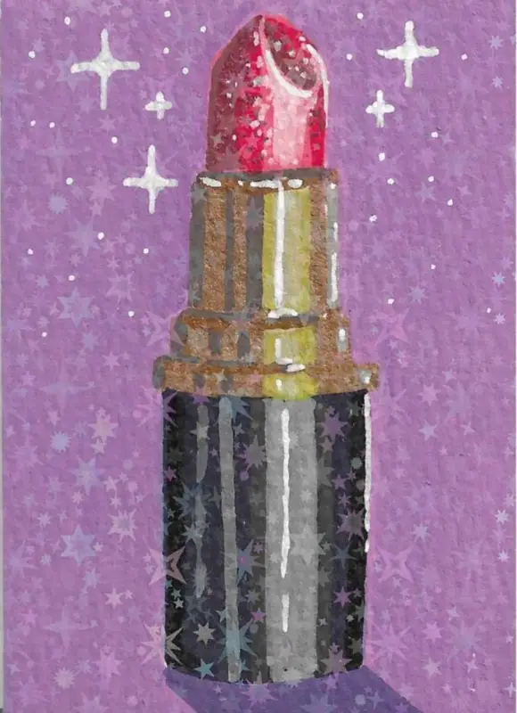 Sparkly Red Lipstick aceo art card