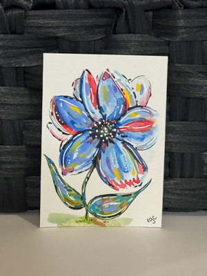Blue Swirl Floral, Abstract aceo art card thumbnail 3