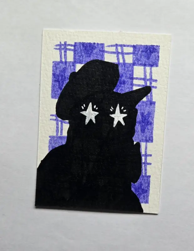 Silhouette Star Series (2 of 3) Cat with Hat aceo art card