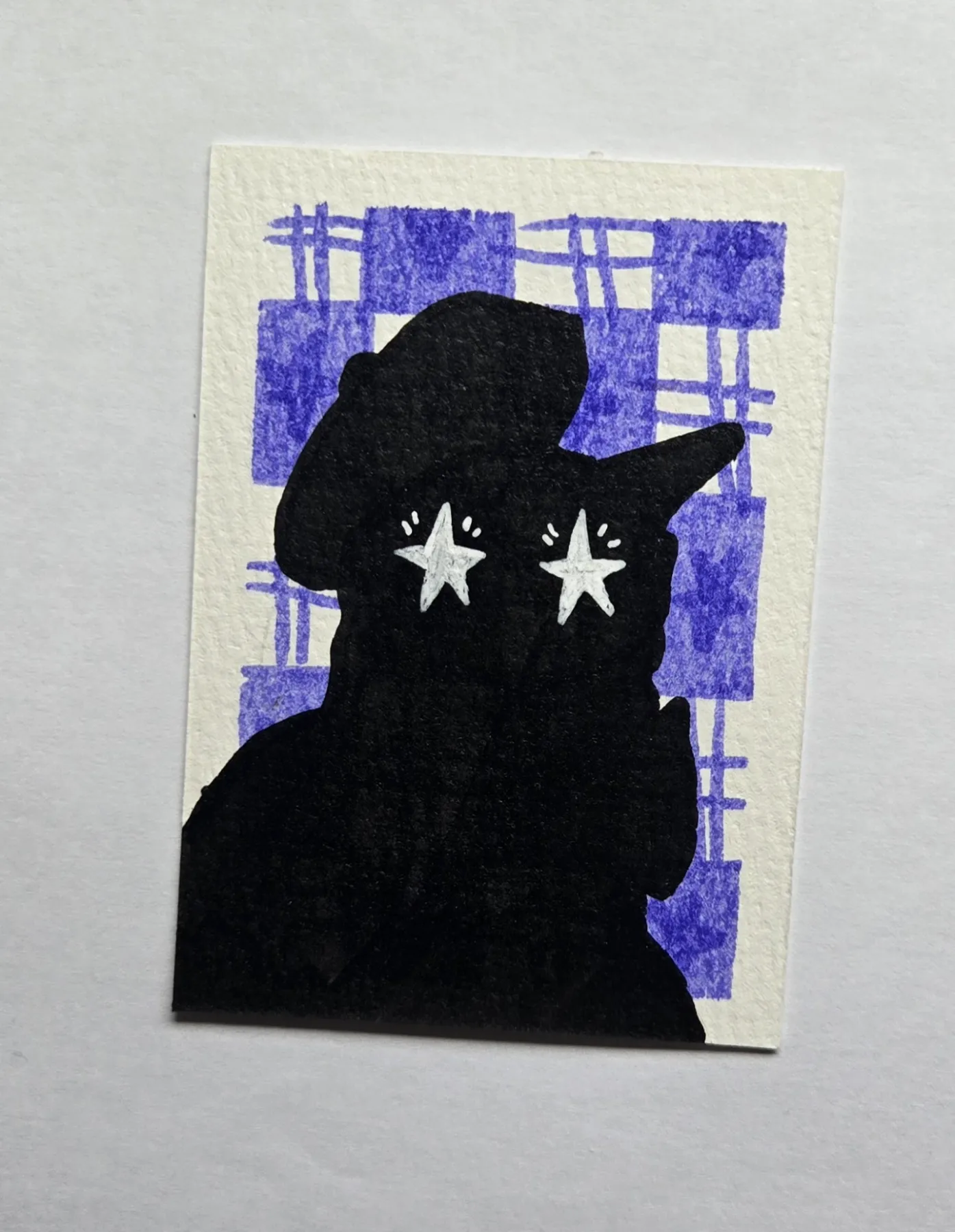 Silhouette Star Series (2 of 3) Cat with Hat aceo art card