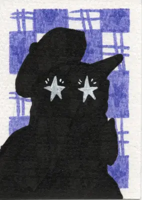 Silhouette Star Series (2 of 3) Cat with Hat aceo art card thumbnail 2