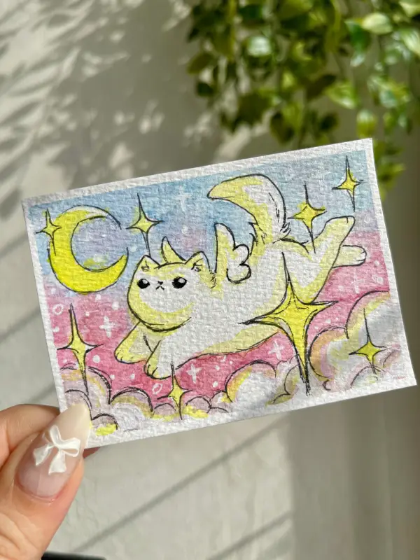 Angel Kitty in the Clouds aceo art card