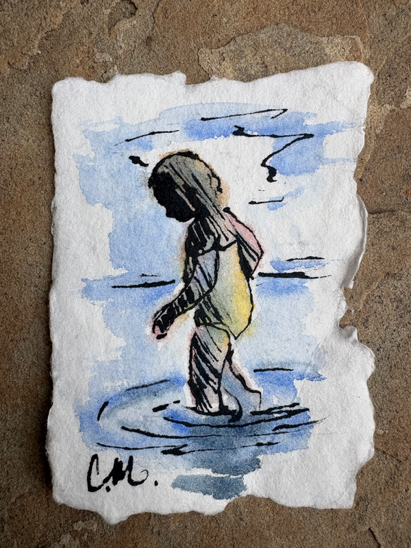 Girl in lake aceo art card