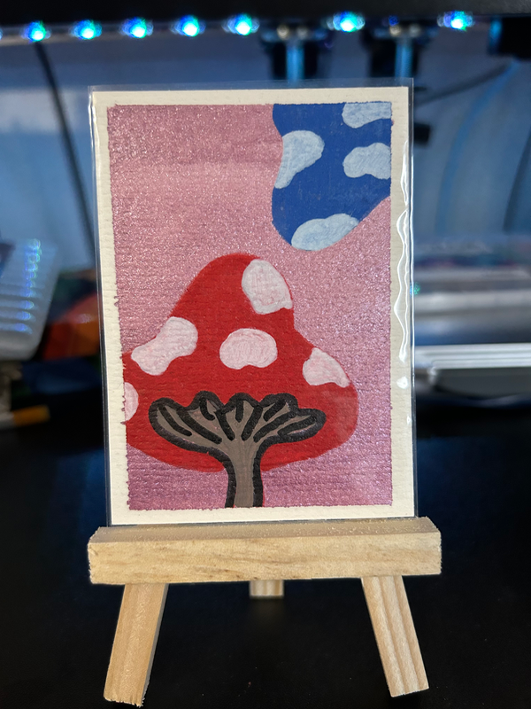 2 mushrooms aceo art card