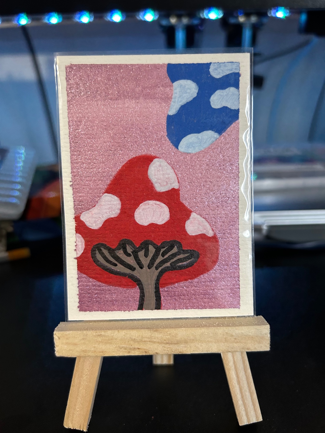 2 mushrooms aceo art card