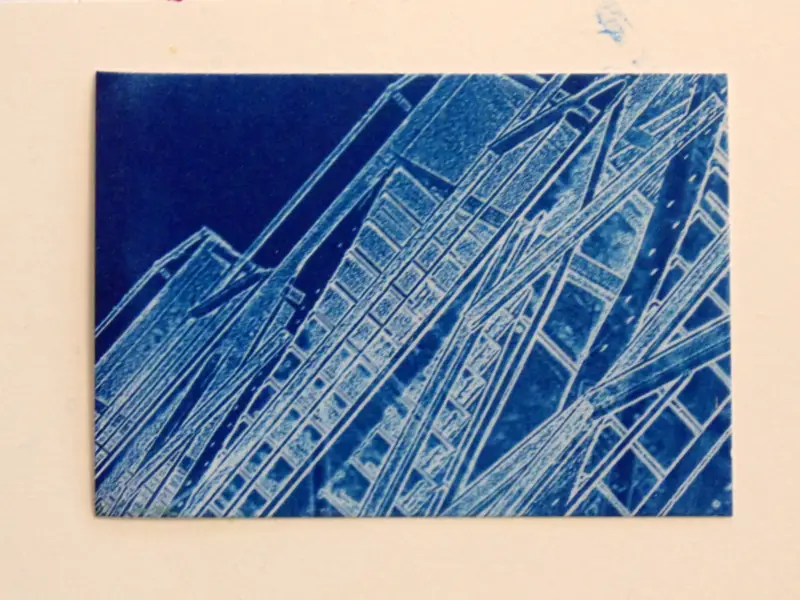 Fire Escape Roanoke Virginia cyanotype original art ACEO aceo art card