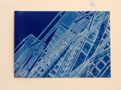 Fire Escape Roanoke Virginia cyanotype original art ACEO aceo art card thumbnail 1