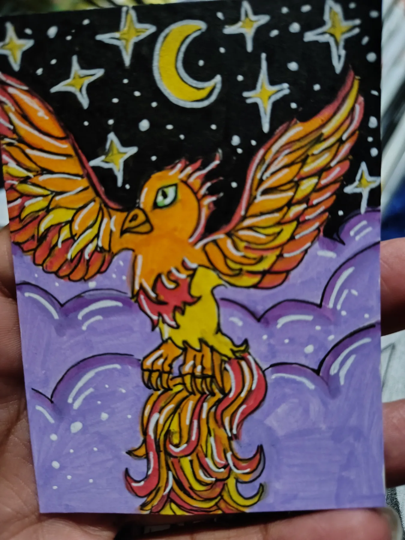 Phoenix aceo original clouds aceo art card