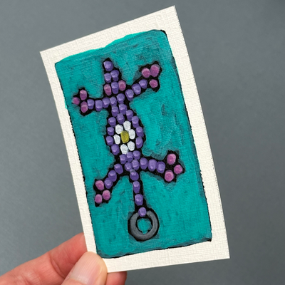 Beadie Buddy Lizard with Daisy in Purple aceo art card thumbnail 2