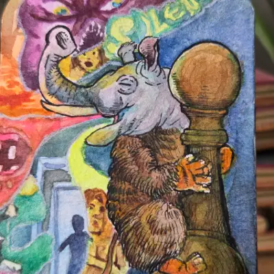 Baku-san, come eat my dream - Japanese & Chinese Yokai Watercolor aceo art card thumbnail 2