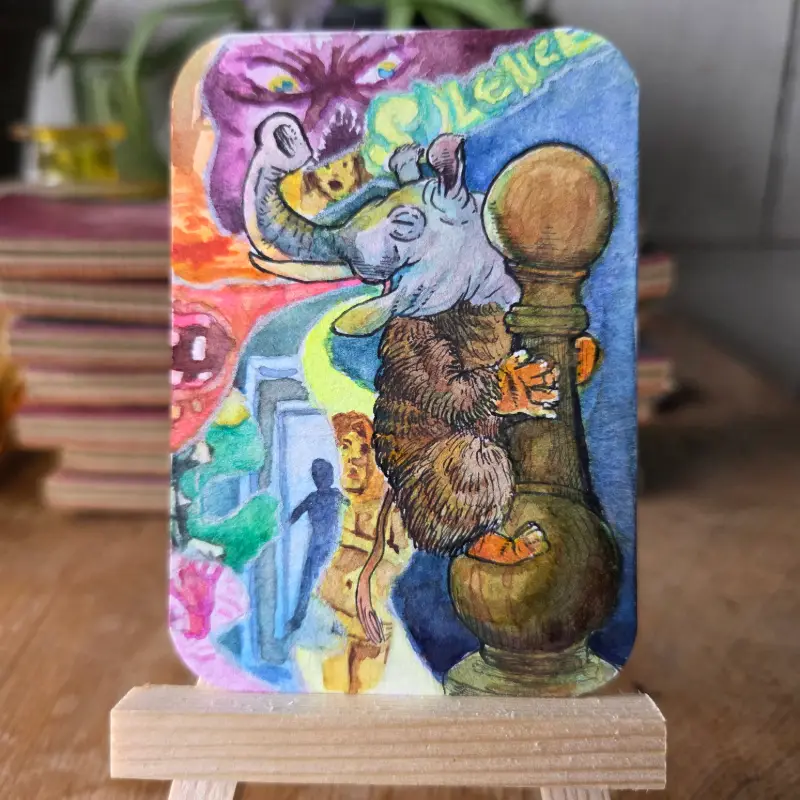 Baku-san, come eat my dream - Japanese & Chinese Yokai Watercolor aceo art card