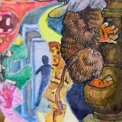 Baku-san, come eat my dream - Japanese & Chinese Yokai Watercolor aceo art card thumbnail 3