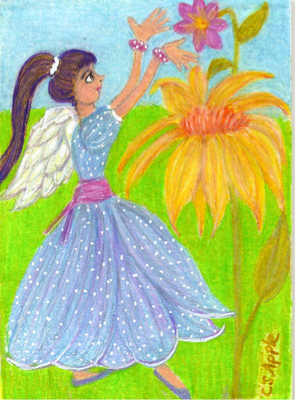 Fairy with Wildflowers ACEO - Colored Pencil and Acrylic Pen aceo art card thumbnail 2