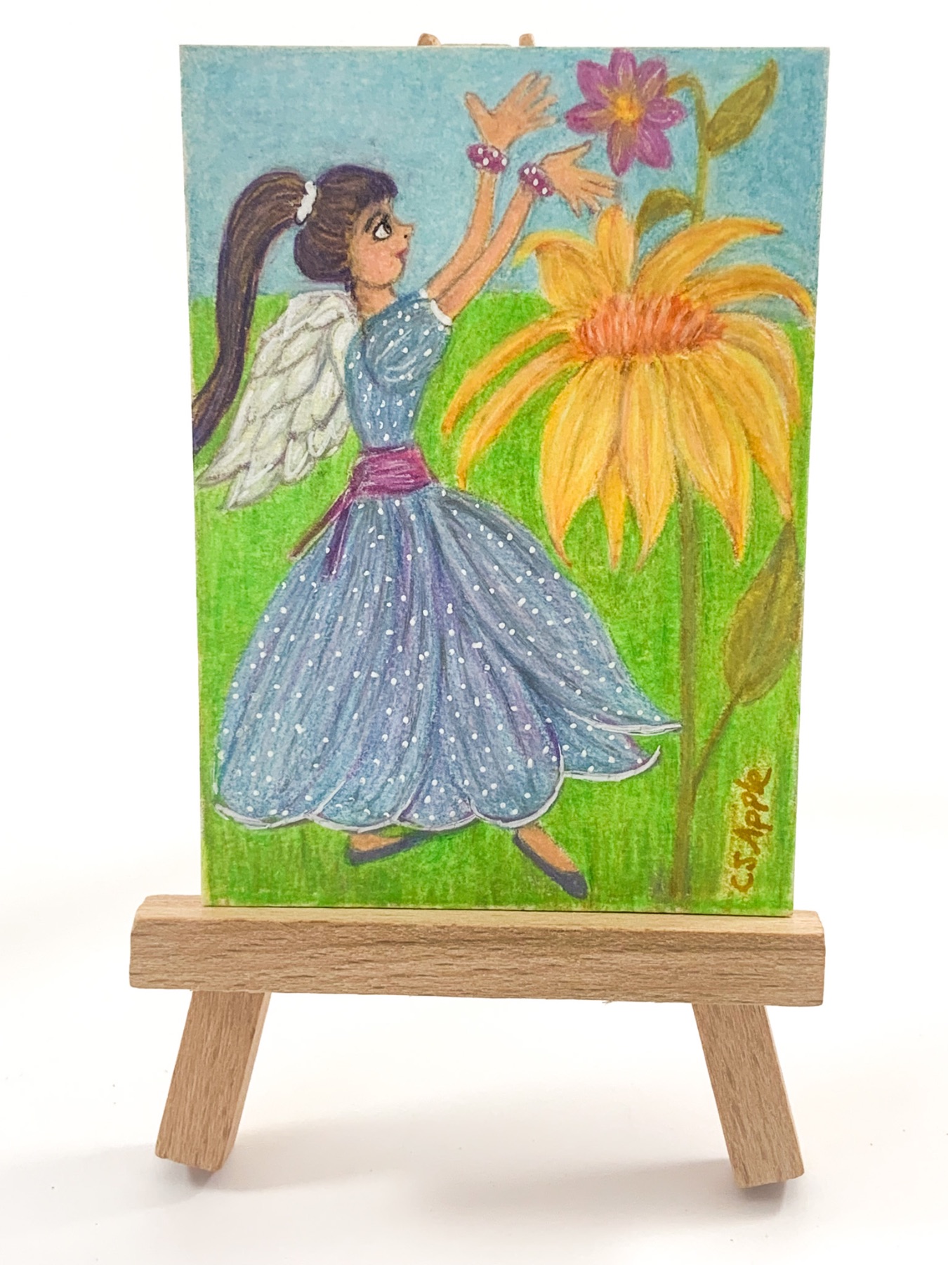 Fairy with Wildflowers ACEO - Colored Pencil and Acrylic Pen aceo art card
